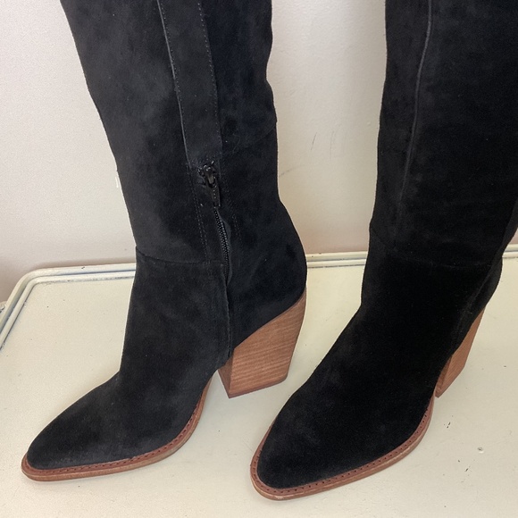 Gianni Bini Barrine Black Suede Side Zip Over the Knee Block Heel Boot size 8.5M - Picture 14 of 16